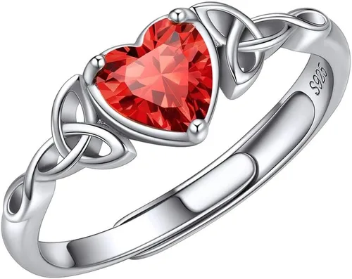 Vista 12 de ChicSilver Anillo de promesa de plata de ley 925 con nudo celta/corazón Claddagh en forma de corazón con piedra natal para mujer