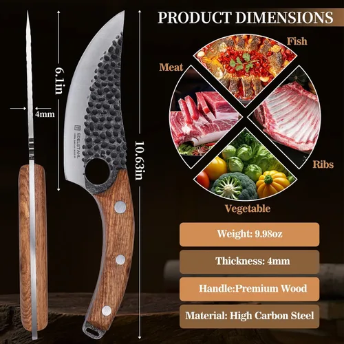 Vista 3 de Cuchillo de chef, cuchillo de cocina para deshuesar, cortar y cortar, cuchillo de carnicero forjado a mano, cuchillo japonés de acero inoxidable