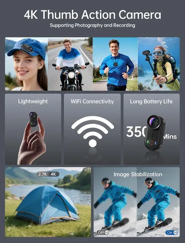Vista 2 de Mini cámaras de acción corporal 4K, cámara corporal POV, cámara deportiva de 64 GB con grabación de audio y video, portátil WiFi magnética