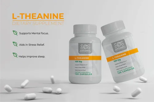 Vista 4 de SOS L-teanina, suplemento de enfoque de apoyo cerebral, 100 mg, 120