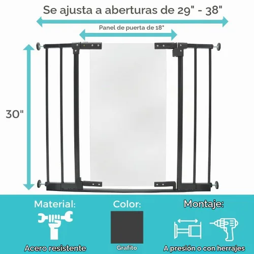 Vista 6 de Toddleroo by North States - Puerta de bebé transparente StepSafe: Puerta de metal para bebés con puerta transparente - Puerta de seguridad ajustable
