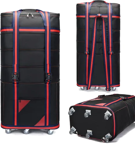 Vista 4 de ELDA Maleta plegable expandible para hombres y mujeres, bolsas de viaje con ruedas universales, equipaje ligero de gran capacidad, Negro