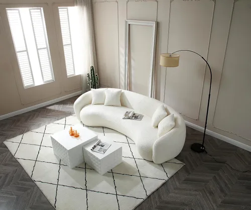 Vista 9 de ERYE - Moderno sofá curvado para sala de estar, sofá curvado de gran tamaño, cómodo sofá de felpa con 4 almohadas para el hogar, apartamento Beige