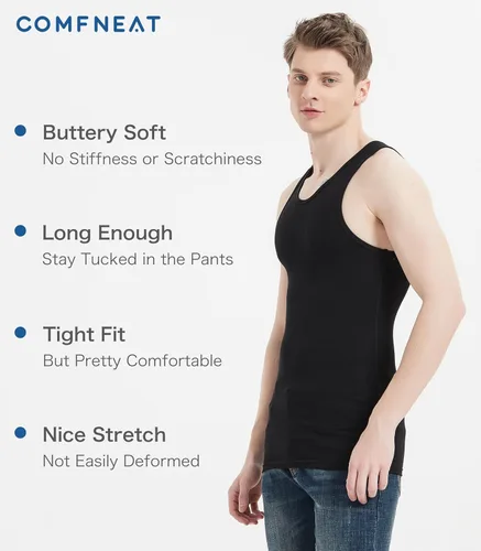 Vista 3 de Comfneat Paquete de 6 camisetas sin mangas ajustadas de algodón y elastano para hombre