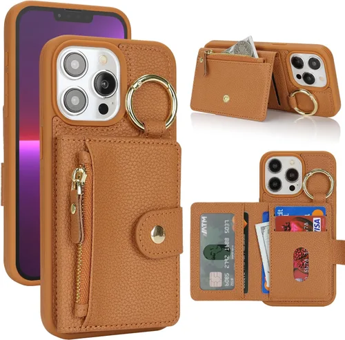 Vista 20 de Funda para iPhone 14 Plus con tarjetero, color negro Funda con cremallera y ranura para mujer y hombre