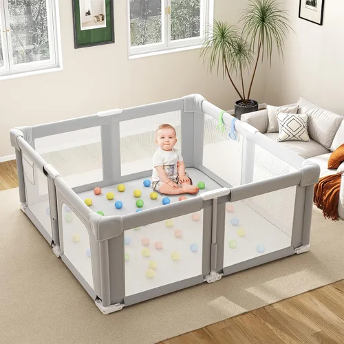 Vista 10 de Corralito plegable para bebés y niños pequeños, corralito portátil de 51 pulgadas con alfombrilla y pelotas oceánicas, patio de juegos con malla
