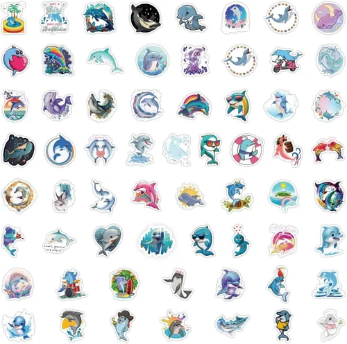 Vista 4 de Lindas calcomanías de delfines para niños, adolescentes y adultos, 60 piezas de calcomanías divertidas de delfines de vinilo para laptops