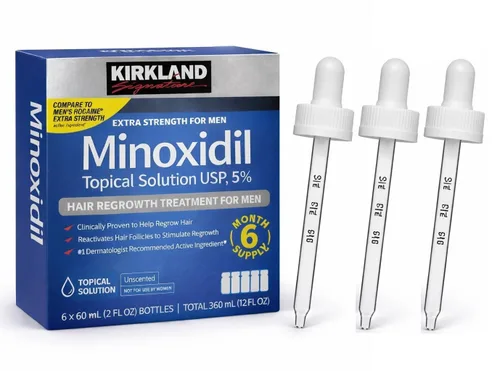 Vista 3 de Kirkland Signature Tratamiento de crecimiento del cabello extra fuerte para hombres, solución tópica de minoxidil al 5%, 2 onzas líquidas, paquete