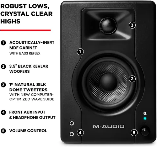 Vista 7 de Numark Mixtrack Platinum FX DJ Controller y M-AUDIO BX3 Par de monitores Bluetooth Studio para grabación de estudio, producción de música