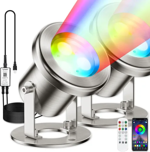 Vista 10 de LyLmLe Luces LED de estanque con control por APP, luz de fuente subacuática RGB de acero inoxidable SS316 de 6W con transformador de 12V, luces
