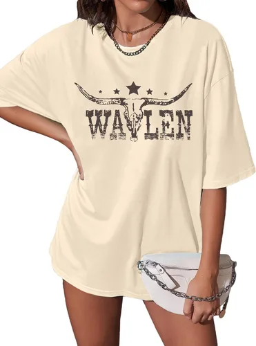 Vista 2 de Camisas de calavera de vaca para mujer, camisetas gráficas occidentales, camiseta de gran tamaño con estampado de música country Rodeo Cowboy