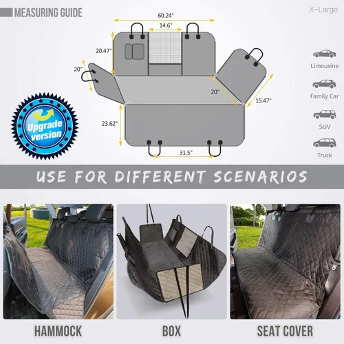 Vista 5 de Vailge Hamaca de coche para perro, 100% impermeable con ventana de malla, evita arañazos y fundas antideslizantes para asiento trasero