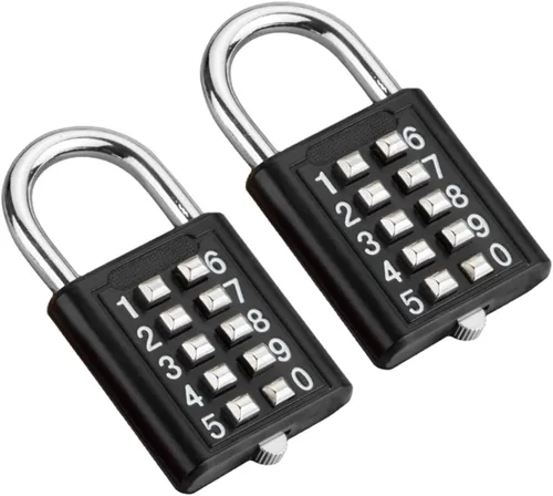 Vista 6 de 2 candados de combinación de 10 dígitos para casillero de gimnasio, estuche, cajón, caja de herramientas (azul, 2 unidades)