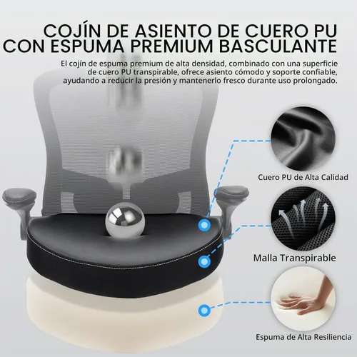 Vista 6 de Silla de oficina, 400 libras, ergonómica y resistente, con soporte lumbar ajustable, silla de computadora de malla transpirable con reposabrazos