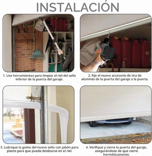 Vista 6 de Sellos de puerta de garaje inferiores de goma con kit de base de retención de pistas de aluminio preperforado, kit de sellado resistente