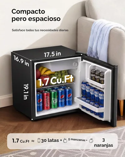 Vista 2 de EUHOMY Mini refrigerador de 1.7 pies cúbicos, refrigerador compacto de Negro