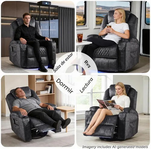 Vista 11 de Silla reclinable giratoria ajustable con motor doble gris (Velvet Gray)