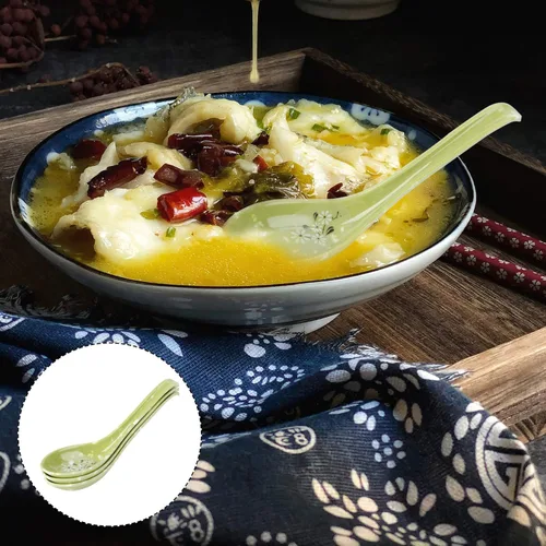 Vista 4 de Yardwe 8pcs imitación cerámica mango sopa cucharas gachas utensilios para cocina casera vajilla elegante para cocinar y servir verde