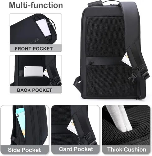 Vista 4 de FENRUIEN Mochila de negocios para laptop para hombres, mochila de viaje USB delgada, ligera, resistente al agua, unisex, para trabajo/universidad