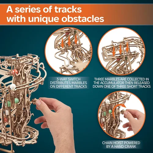 Vista 3 de UGEARS Cadena de Elevación de Carrera de Mármol 3D Rompecabezas de Madera para Adultos - Kits de Modelo de Madera para Modelos de Adultos