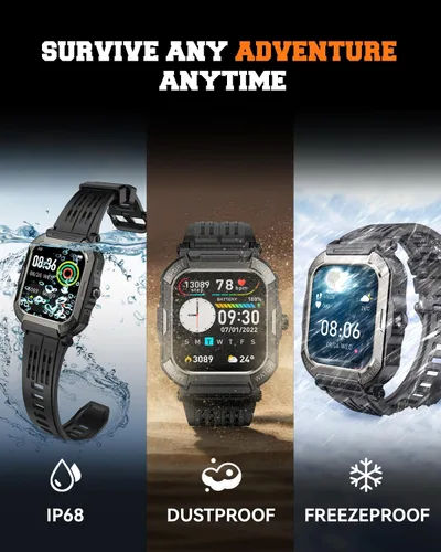 Vista 5 de Reloj inteligente para hombre, rastreador de ejercicio: relojes digitales militares para hombre, Bluetooth, responder llamadas, correr, impermeable