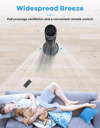 Vista 6 de Ventilador de torre con control remoto, ventilador portátil oscilante silencioso y potente de 42 pulgadas con pantalla LED y temporizador