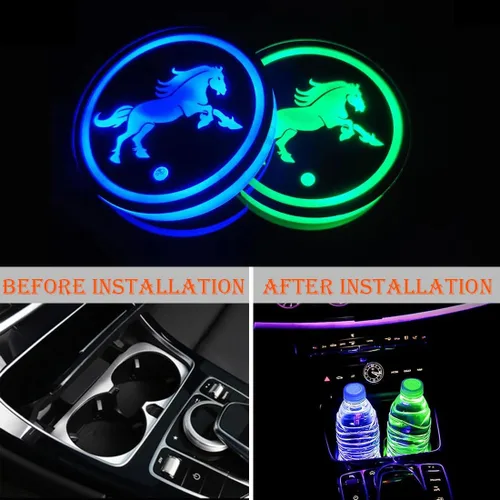 Vista 6 de 2 piezas de luces LED para portavasos de coche, almohadillas luminiscentes de 7 colores, posavasos de coche con carga USB, almohadilla luminiscente