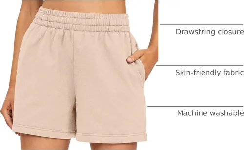 Vista 78 de AUTOMET Pantalones cortos deportivos para mujer, estilo casual, con cordón, cómodos, elásticos, de cintura alta, con bolsillos