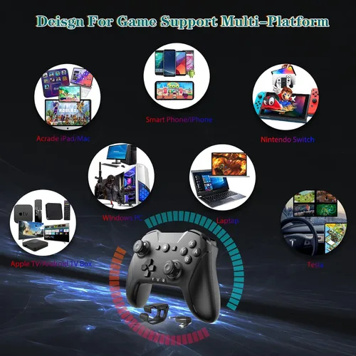 Vista 6 de Bluetooth Controller for iPhoneAndroid PhoneApple Arcade MFi GamesCloudSteam Wireless Game Controller for SwitchPCMaciPadTV Rechargeable Remote