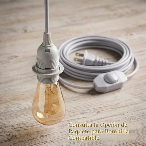 Vista 8 de Cable de luz colgante enchufable con interruptor de atenuación, kit de cable de lámpara colgante de 15 pies con luz E26/E27Socket Swag con ganchos