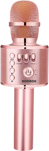 Vista 14 de BONAOK - Micrófono inalámbrico Bluetooth de karaoke, 3 en 1; máquina altavoz con micrófono de karaoke portátil de mano para fiesta de cumpleaños
