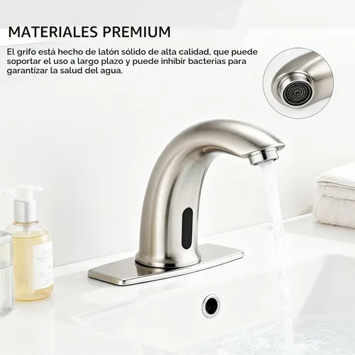 Vista 3 de Grifo de lavabo de baño con sensor de movimiento sin contacto Grifo sin contacto de níquel cepillado