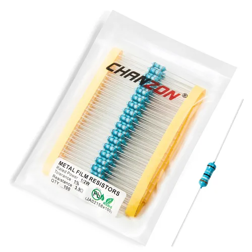 Vista 50 de Chanzon 100pcs 1/2W (0.5W) 1 Ω ohmios Resistencia fija de película metálica 0.01 ±1% Tolerancia 1R MF Orificio pasante Resistencias limitadoras