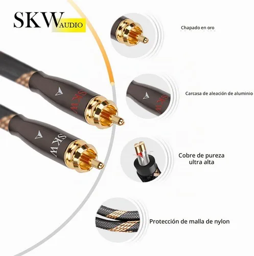 Vista 3 de SKW Cable de RCA para audiófilos 2RCA macho a 2RCA macho de sistema HiFi con diámetro de 7mm (0.5m/1.64ft, negro, nylon)