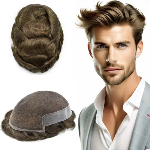 Vista 22 de FACE MIRACLE - Tupé de encaje frontal francés para hombres, postizos, sistemas de reemplazo de cabello humano con PU para hombre, prótesis
