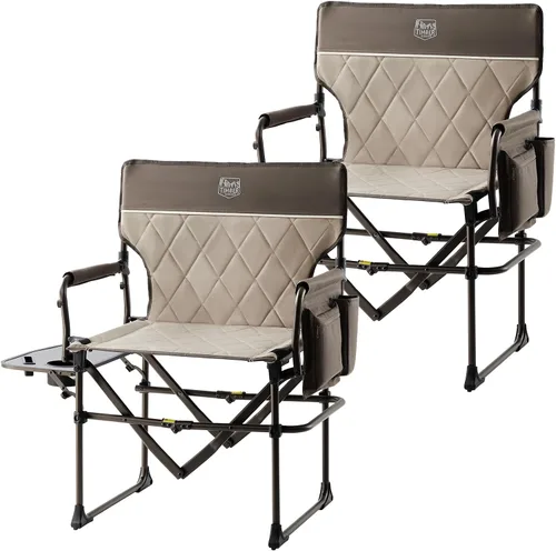 Vista 13 de TIMBER RIDGE Silla de camping resistente con tamaño compacto, silla de directores portátil con mesa auxiliar y bolsillo para camping, césped