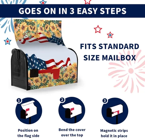 Vista 7 de Funda magnética para buzón patriótico de verano del 4 de julio, cubierta para buzón de bandera de Estados Unidos, diseño floral, Día