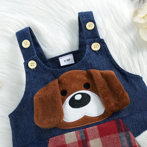 Vista 6 de Ropa de bebé niño, trajes de bebé, overol de manga larga a cuadros + overol de jeans, conjunto de pantalones