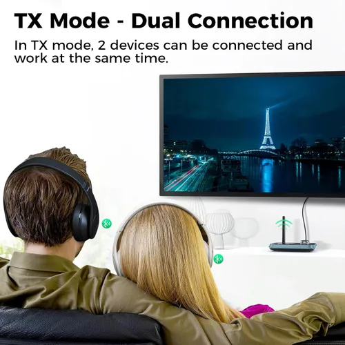 Vista 2 de SOOMFON Transmisor Bluetooth para TV 3 en 1, receptor transmisor Bluetooth 5.0 para TV a 2 auriculares con pantalla LCD volumen ajustable