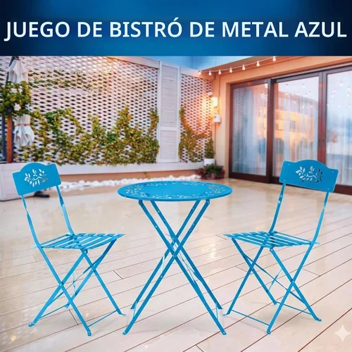 Vista 2 de Alpine, juego de mesa y sillas de metal, con 2 sillas, Azul