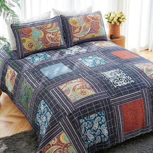 Vista 24 de Secgo Juego de edredón twin para cama - Edredones 100% algodón tamaño twin, colchas negras con 2 fundas de almohada, ropa de cama ligera reversible