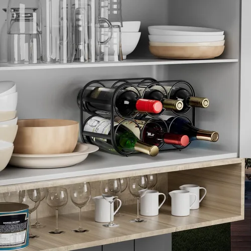 Vista 6 de Buruis Estante de vino para encimera de 6 botellas, soporte de botella de Negro