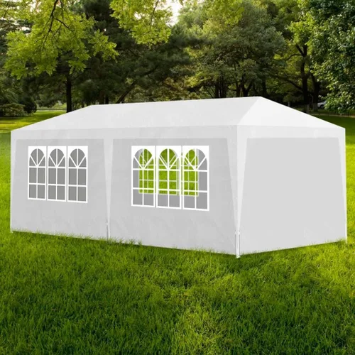 Vista 8 de Toldo desplegable, toldo con paredes laterales, kiosco para parrilla, tienda de campaña de 9 pies 10 pulgadas x 9 pies 10 pulgadas, color blanco