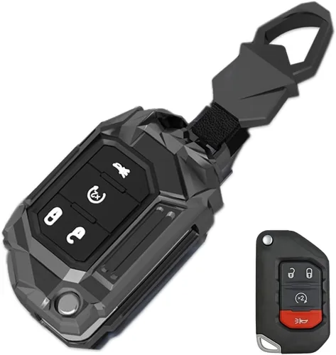 Vista 8 de Funda de aleación de zinc para llavero compatible con Jeep Wrangler Gladiator JL JLU Sahara Rubicon The Sport JT Overland Sport S 2018-2023