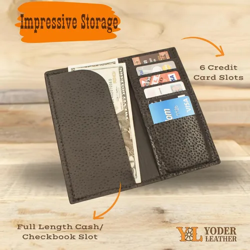 Vista 5 de Cartera de piel de vaca genuina marrón Rodeo Checkbook, Marrón