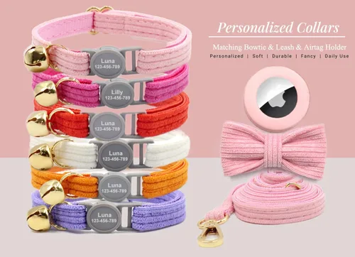 Vista 2 de Collar de gato personalizado con hebilla de seguridad desmontable - Nombre grabado y número de teléfono para gatitos macho y hembra