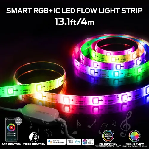 Vista 3 de XTREME Monster - Tira de luz LED de flujo multicolor de 13.1 pies, control de voz, aplicación inteligente y control de voz, fácil montaje