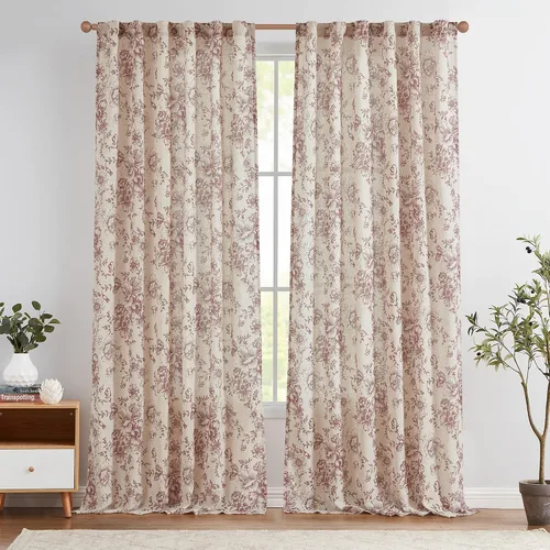 Vista 18 de Jinchan Cortinas de Mezcla de Lino con Estampado Floral para Sala de Estar, 84 Pulgadas de Largo, Cortinas con Bolsillo para Varilla y Tab Trasera