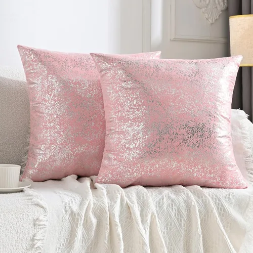Vista 11 de JELLYMONI Juego de 2 fundas de almohada decorativas brillantes, fundas de almohadas decorativas con purpurina dorada de 16 x 16 pulgadas para sala