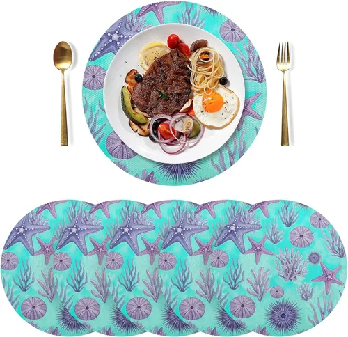 Vista 3 de Purple Blue Starfish Round Placemat, Non Slip Heat Protecting Placemats for Kitchen one sizex1